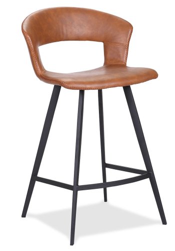 HOUSE OF SANDER Tora barstol, med ryggsttte og fotsttte - konjakkfarget kunstskinn og svart metall