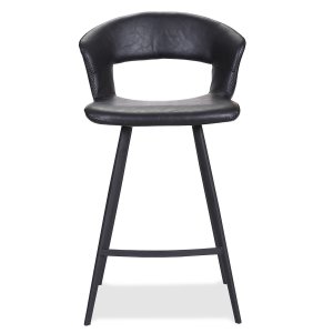 HOUSE OF SANDER Tora Barstol, med Ryggstöd och Fotstöd - Svart Konstläder och Svart Trä, Högt