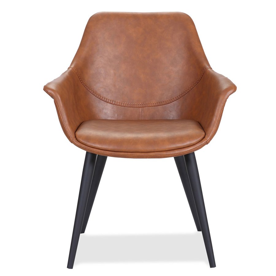 HOUSE OF SANDER Signe spisebordstol, med armlener - konjakkfarget PU-skinn med sorte ben