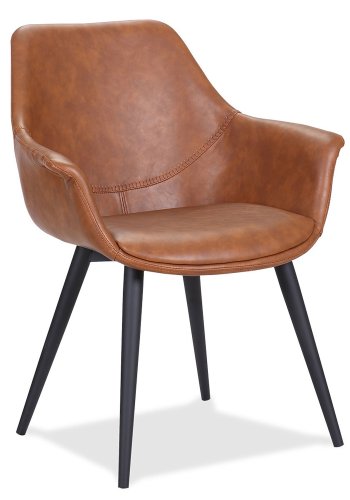 HOUSE OF SANDER Signe spisebordstol, med armlener - konjakkfarget PU-skinn med sorte ben