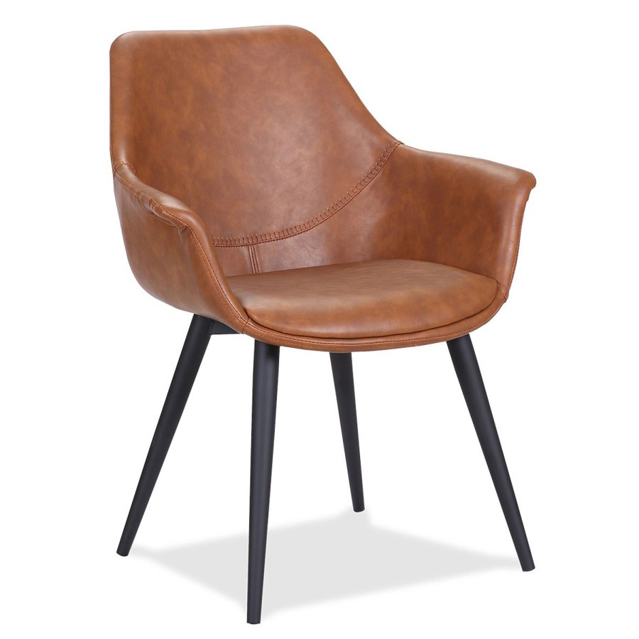 HOUSE OF SANDER Signe spisebordstol, med armlener - konjakkfarget PU-skinn med sorte ben
