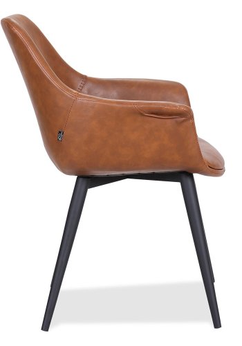HOUSE OF SANDER Signe spisebordstol, med armlener - konjakkfarget PU-skinn med sorte ben
