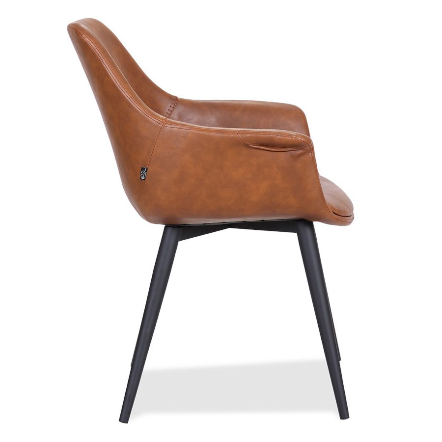HOUSE OF SANDER Signe spisebordstol, med armlener - konjakkfarget PU-skinn med sorte ben