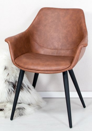 HOUSE OF SANDER Signe spisebordstol, med armlener - konjakkfarget PU-skinn med sorte ben