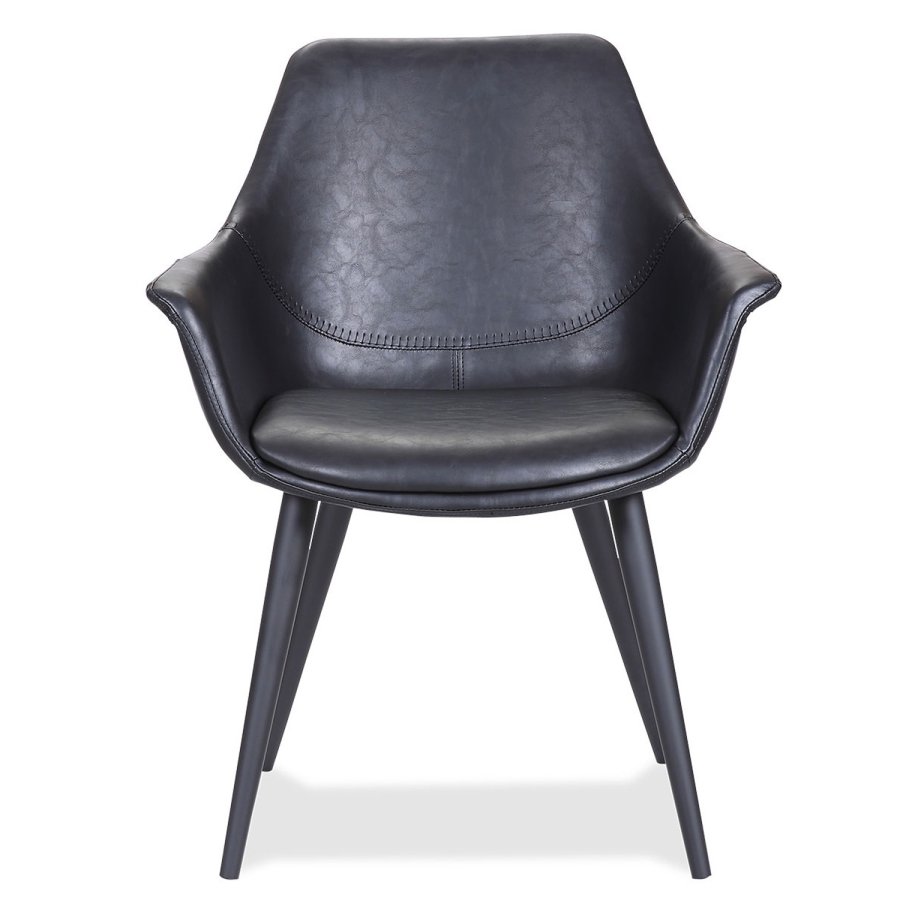 HOUSE OF SANDER Signe spisebordstol, med armlener - svart PU-skinn med sorte ben