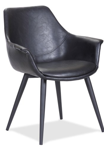 HOUSE OF SANDER Signe spisebordstol, med armlener - svart PU-skinn med sorte ben