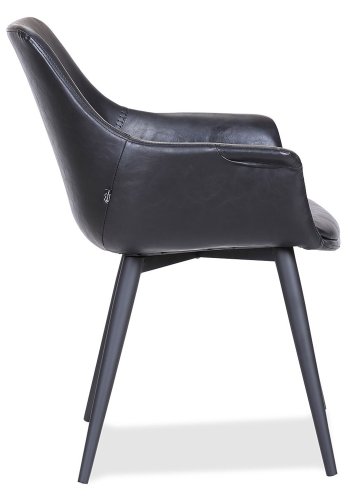 HOUSE OF SANDER Signe spisebordstol, med armlener - svart PU-skinn med sorte ben