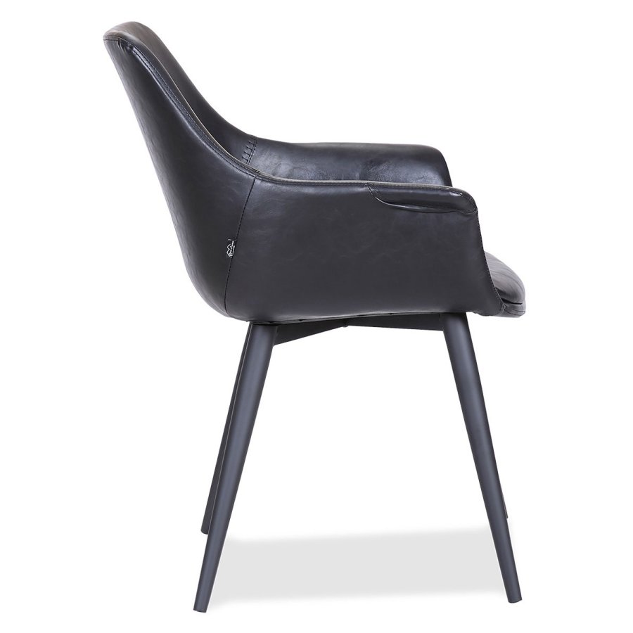 HOUSE OF SANDER Signe spisebordstol, med armlener - svart PU-skinn med sorte ben