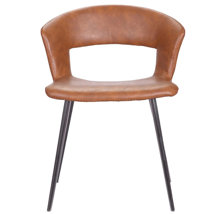 HOUSE OF SANDER Tora spisebordstol, med armlener - konjakkfarget PU-skinn med ben i sort metall