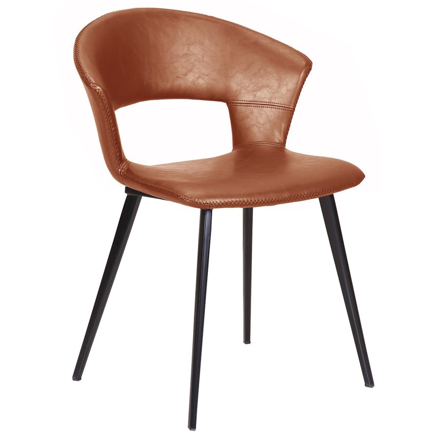 HOUSE OF SANDER Tora spisebordstol, med armlener - konjakkfarget PU-skinn med ben i sort metall