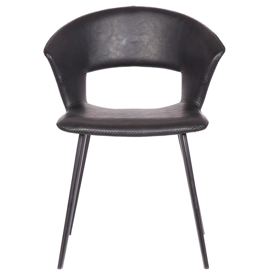 HOUSE OF SANDER Tora spisebordsstol, med armlener - svart PU-skinn med svarte metallben