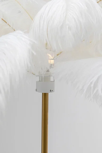 KARE DESIGN Feather Palm gulvlampe - hvit strutsefjr og messingstl