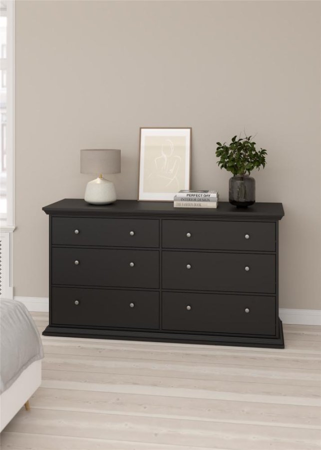 TVILUM North dobbeltkommode med 6 skuffer, mat sort, 163,3 x 51,6 x 88,2 cm