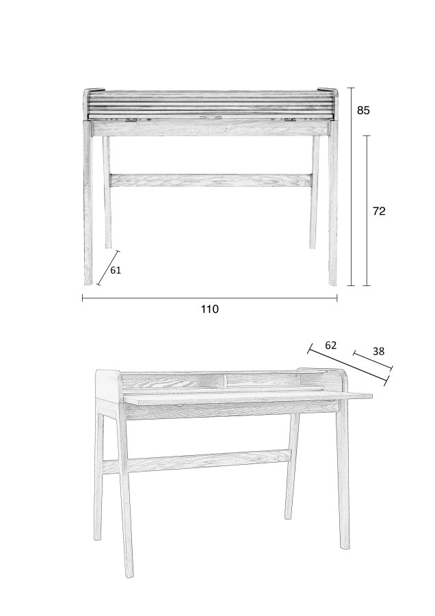 ZUIVER Barbier skrivebord, m. 1 dr og 2 rom - finer av naturlig ask og asketre (110x77)