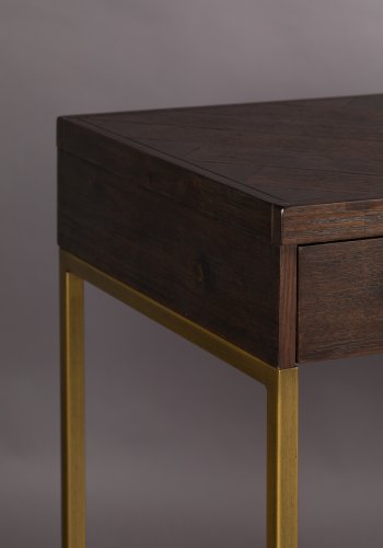 DUTCHBONE Class Konsolentisch, mit 2 Schubladen – braunes Holz und goldener Stahl (120 x 45)