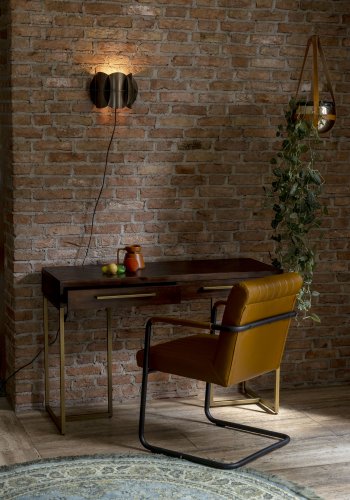 DUTCHBONE Class Konsolentisch, mit 2 Schubladen – braunes Holz und goldener Stahl (120 x 45)