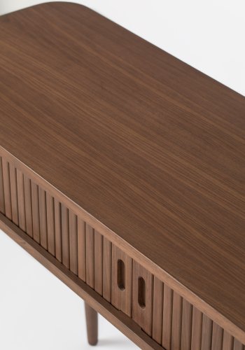 ZUIVER Barbier konsollbord, m. 2 skyvedrer - brun valnttfiner og gummitre (120x35)