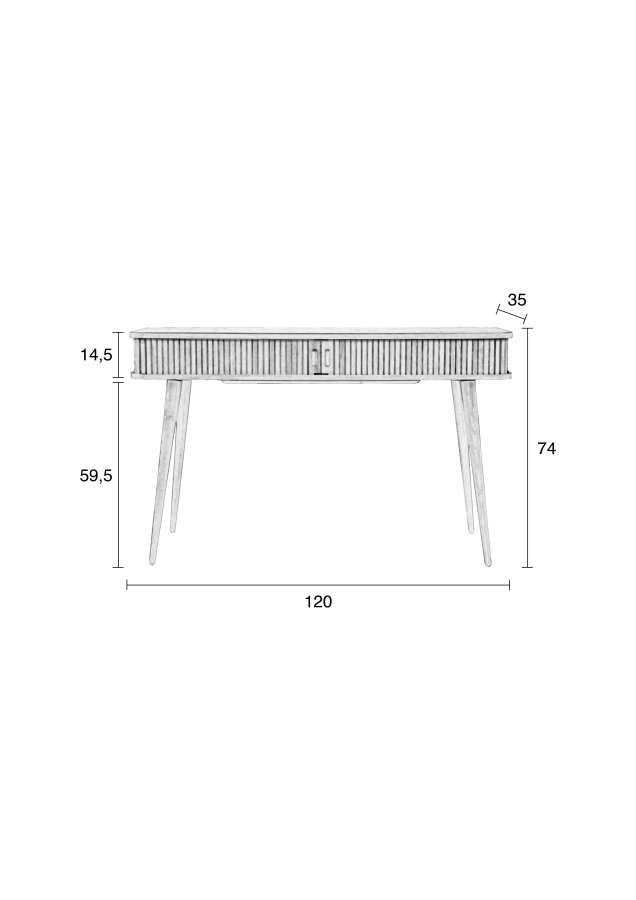 ZUIVER Barbier konsollbord, m. 2 skyvedrer - brun valnttfiner og gummitre (120x35)