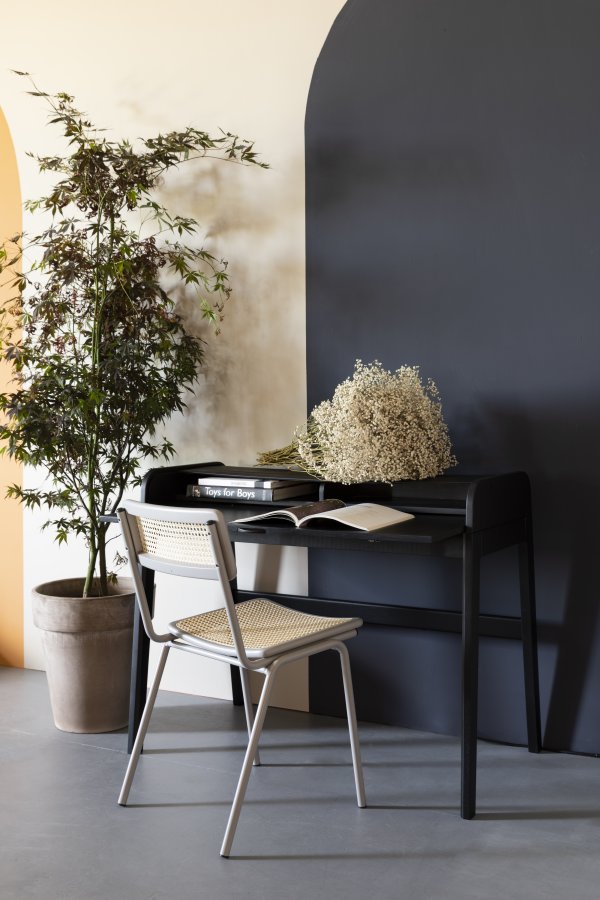 ZUIVER Barbier skrivebord, m. 1 borddr og 2 rom - svart eikefiner og gummitre (110x61)