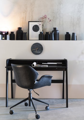 ZUIVER Barbier skrivebord, m. 1 borddr og 2 rom - svart eikefiner og gummitre (110x61)