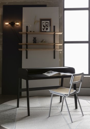 ZUIVER Barbier skrivebord, m. 1 borddr og 2 rom - svart eikefiner og gummitre (110x61)