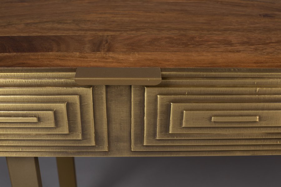 DUTCHBONE Volan konsollbord, m. 2 skuffer - brunt mangotre og messingjern (140x50)