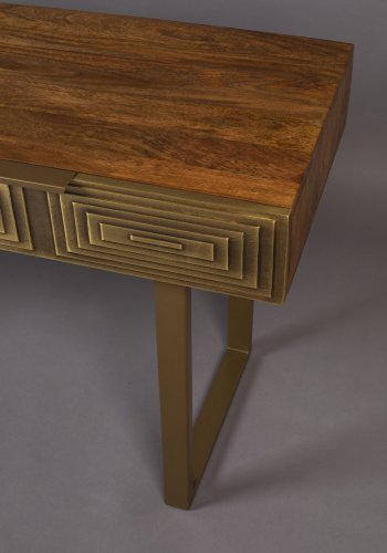 DUTCHBONE Volan konsollbord, m. 2 skuffer - brunt mangotre og messingjern (140x50)