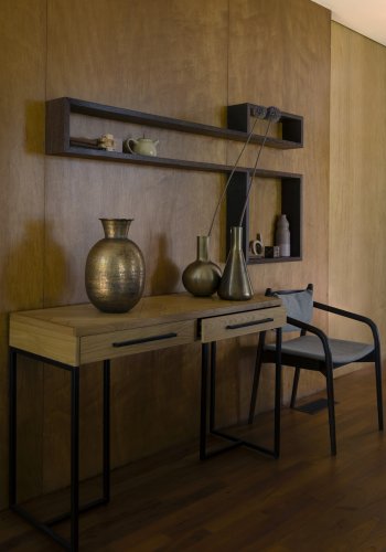 DUTCHBONE Class Konsolentisch, mit 2 Schubladen – Eiche natur und schwarzer Stahl (120x45)