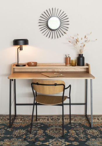 WHITE LABEL LIVING Giorgio skrivebord, m. 1 hylle - naturlig eikefiner og svart metall (120x60)