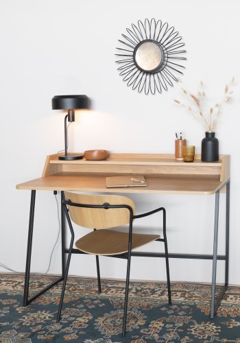 WHITE LABEL LIVING Giorgio skrivebord, m. 1 hylle - naturlig eikefiner og svart metall (120x60)