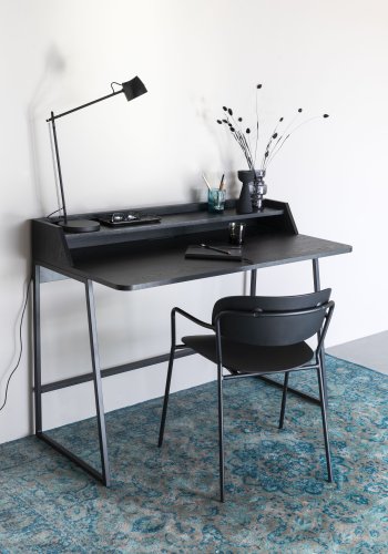 WHITE LABEL LIVING Giorgio skrivebord, m. 1 hylle - svart eikefiner og svart metall (120x60)