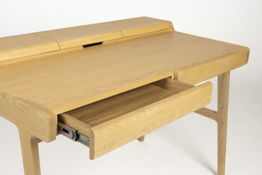 ZUIVER Kaat skrivebord, m. 2 skuffer - naturlig eikefiner og asketre (120x70)