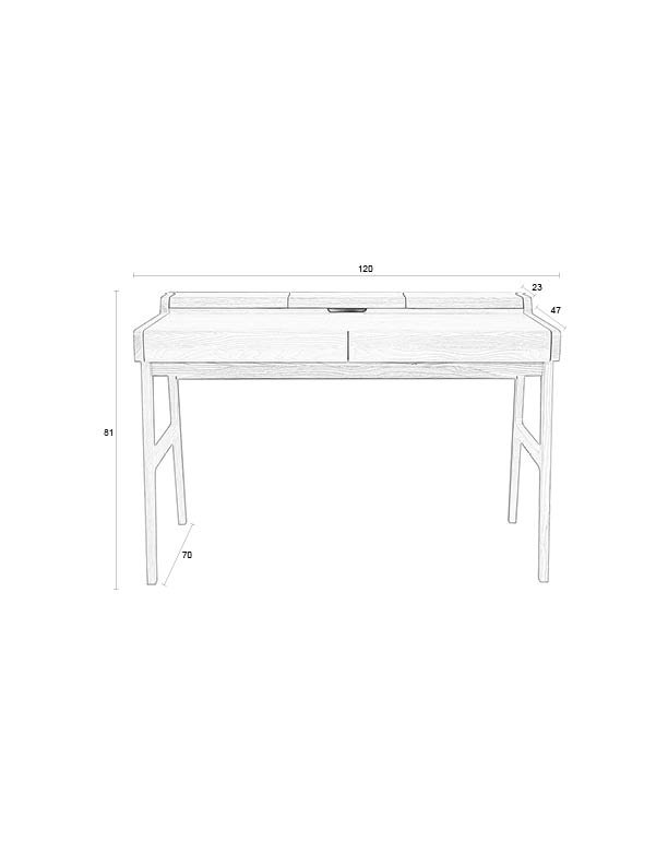 ZUIVER Kaat skrivebord, m. 2 skuffer - naturlig eikefiner og asketre (120x70)