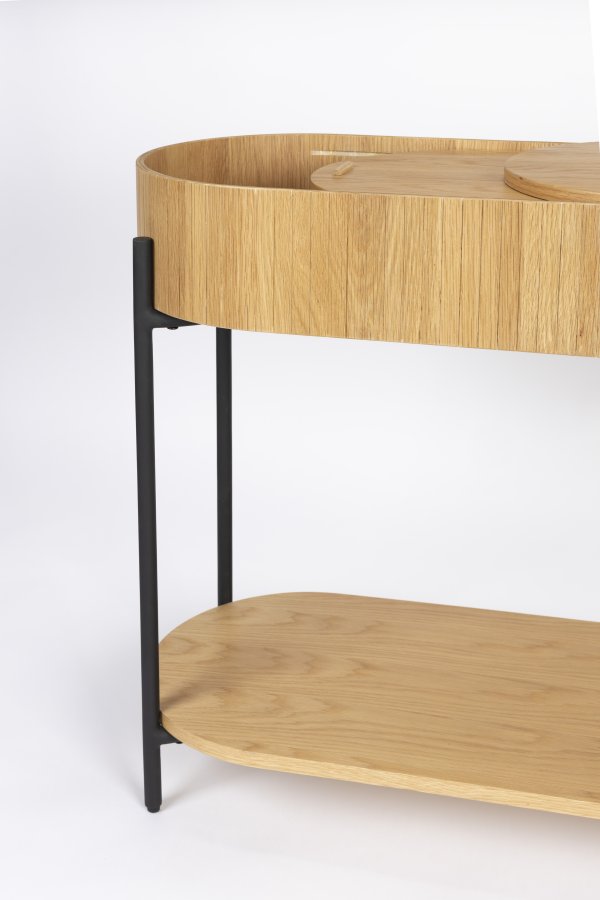 ZUIVER Slides konsollbord, med skyvepanel og 1 hylle - naturlig eikefiner og svart metall (120x36)