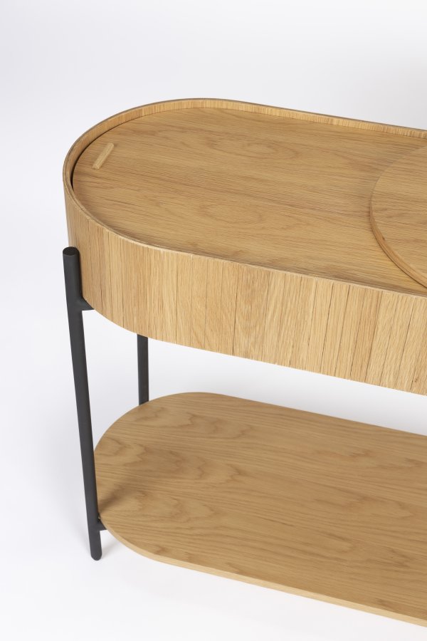 ZUIVER Slides konsollbord, med skyvepanel og 1 hylle - naturlig eikefiner og svart metall (120x36)