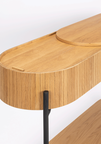 ZUIVER Slides konsollbord, med skyvepanel og 1 hylle - naturlig eikefiner og svart metall (120x36)