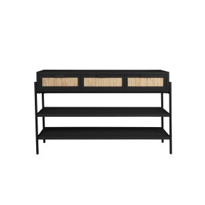 DUTCHBONE Yasu konsolbord, w. 2 hyllor och 3 ldor - naturrotting och svart trä/järn (120x38)