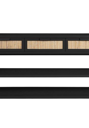 DUTCHBONE Yasu konsollbord, m. 2 hyller og 3 skuffer - naturlig rotting og svart tre/jern (120x38)