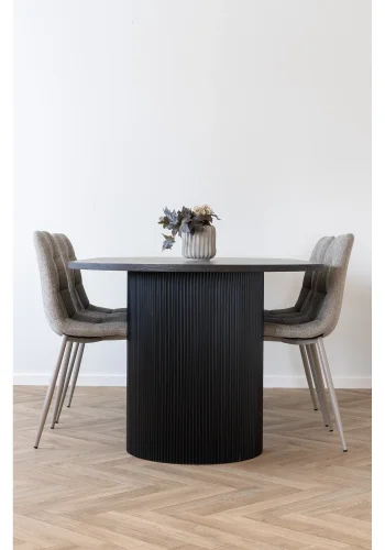 HOUSE NORDIC Boavista spisebord, ovalt - mrkebrunt dekorpapir og sort tre (100x210)