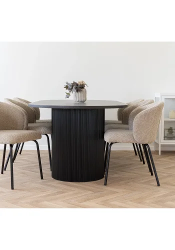 HOUSE NORDIC Boavista spisebord, ovalt - mrkebrunt dekorpapir og sort tre (100x210)