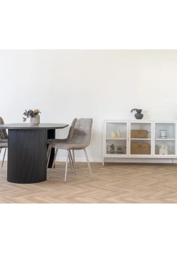 HOUSE NORDIC Boavista spisebord, ovalt - mrkebrunt dekorpapir og sort tre (100x210)