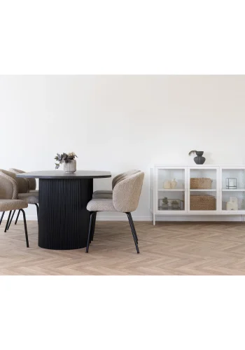 HOUSE NORDIC Boavista spisebord, ovalt - mrkebrunt dekorpapir og sort tre (100x210)