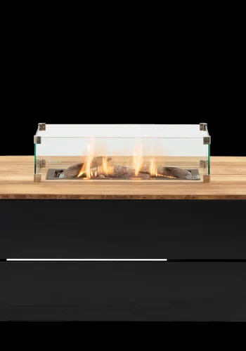 COSI FIRES Cosipure 120 Feuertisch, rechteckig – natürliches Teakholz und schwarzes Aluminium (120x80)