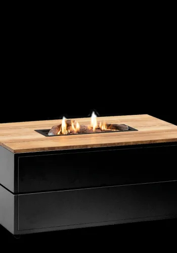COSI FIRES Cosipure 120 Feuertisch, rechteckig – natürliches Teakholz und schwarzes Aluminium (120x80)