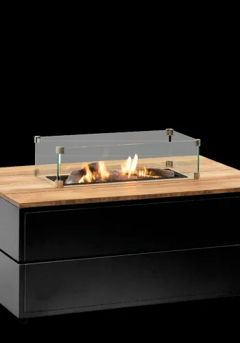 COSI FIRES Cosipure 120 Feuertisch, rechteckig – natürliches Teakholz und schwarzes Aluminium (120x80)