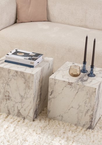 NORDVÄRK Fressia sidebord, firkantet - Fressia marmor melamin (sett med 2)