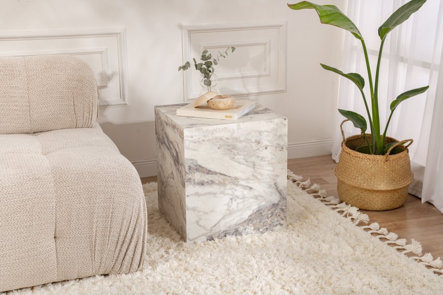 NORDVÄRK Fressia sidebord, firkantet - Fressia marmor melamin (45x45)