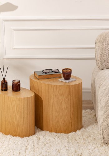 NORDVÄRK Elipse sidebord, ovalt - naturlig eikefiner (sett med 2)