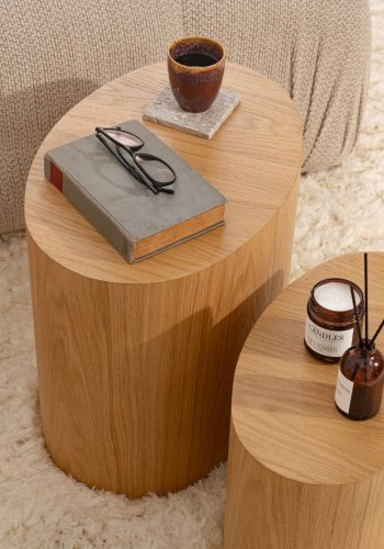 NORDVÄRK Elipse sidebord, ovalt - naturlig eikefiner (sett med 2)