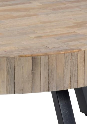 FURBO salongbord - naturlig/svart teak/metall, rundt (:90cm)